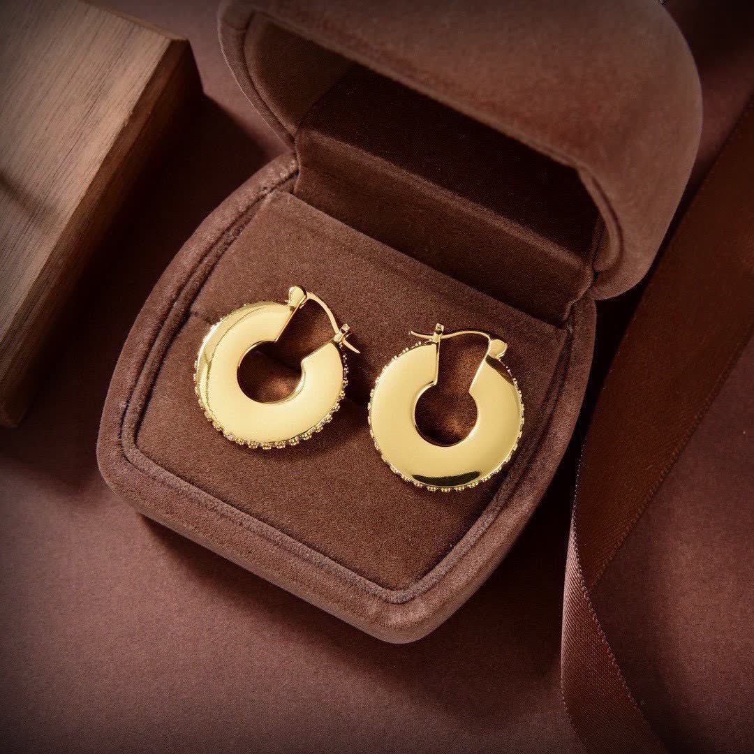 Bottega Veneta Elegant Gold Hoop Earrings with Diamond Accents